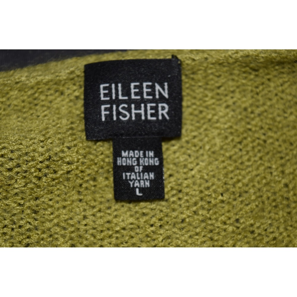 Eileen Fisher Cardigan Women L Green Excellent Silk Mohair V-Neck Button Front - Picture 5 of 6